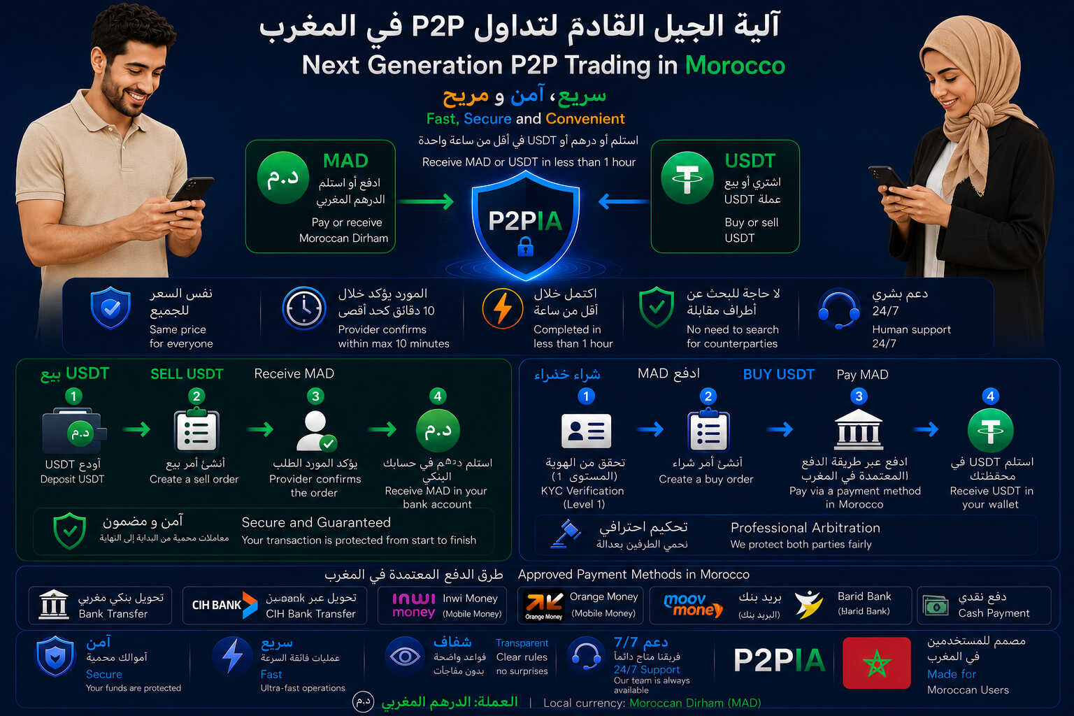 كيفية عمل التداول الفوري الآمن بنظام P2P في المغرب