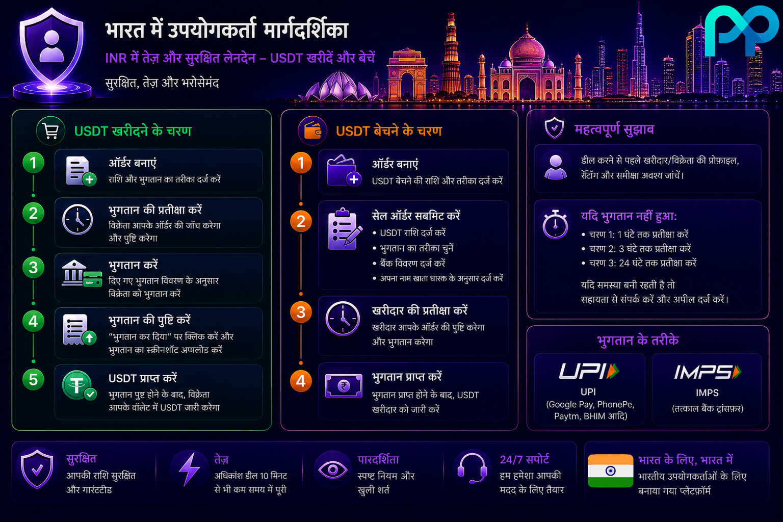 भारत में सुरक्षित P2P क्रिप्टो एक्सचेंज | तुरंत USDT से INR खरीदें और बेचें