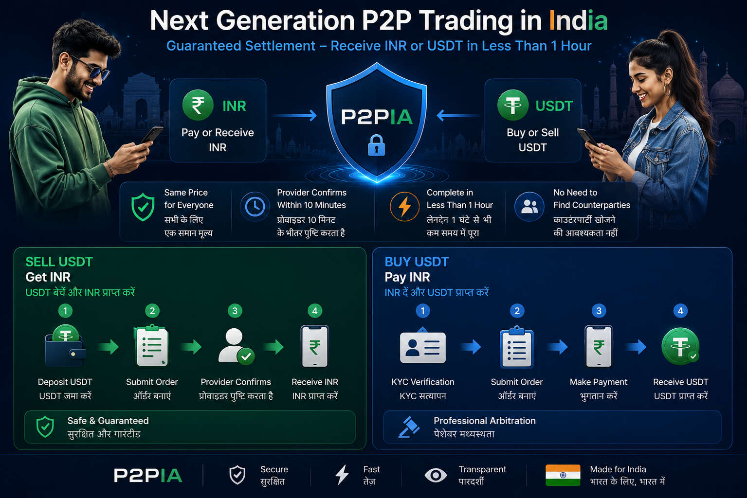 भारत में INR के बदले USDT खरीदने और बेचने के लिए P2P मैकेनिज़्म